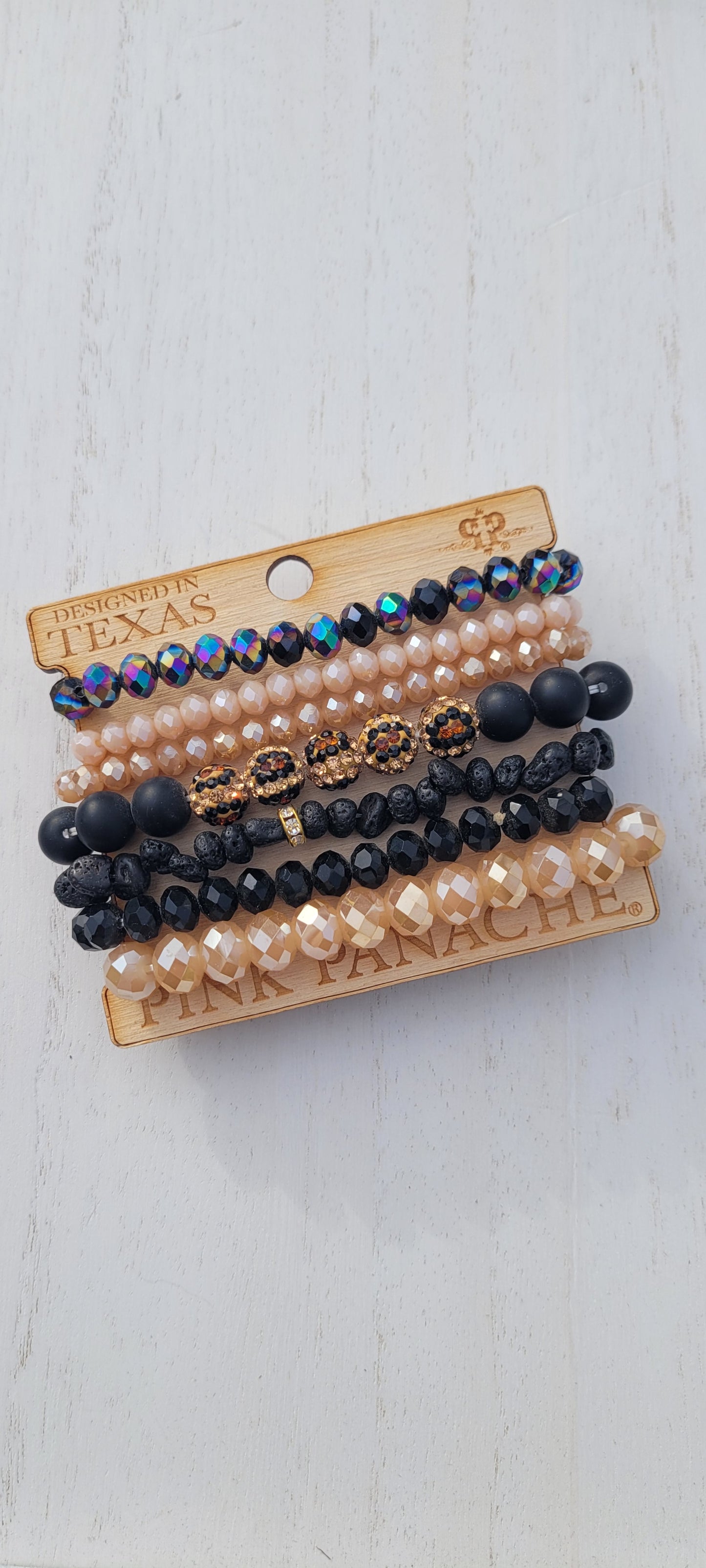 Pink Panache bracelet Color: 7-strand mixed bead bracelet set with leopard print pave beads Limited supply!