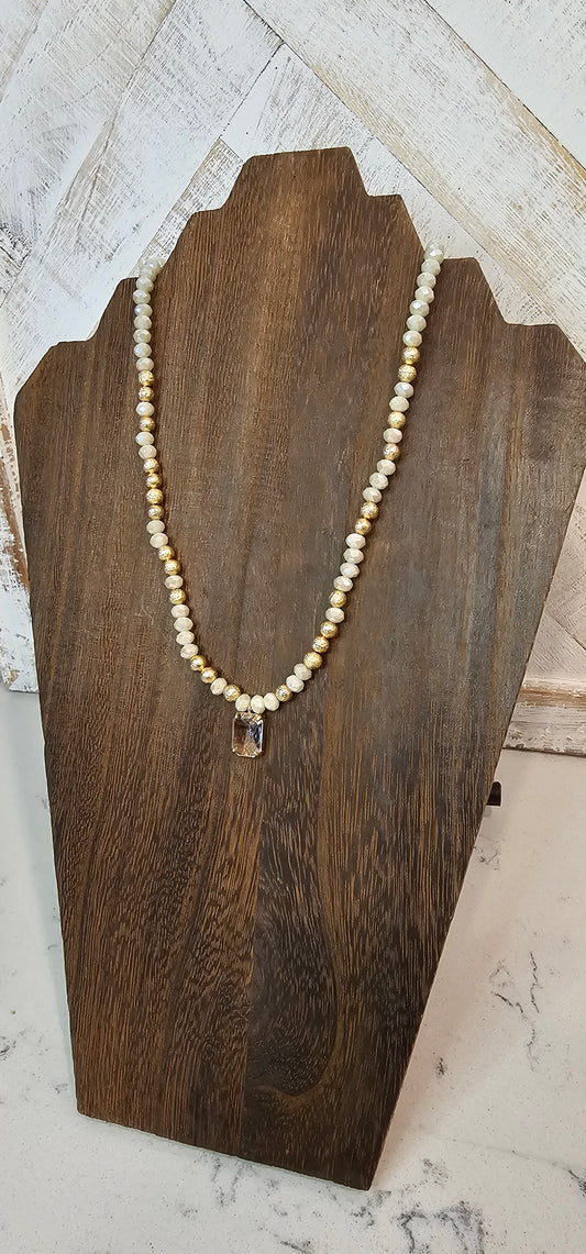 Adjustable chain Color: Gold link chains with ivory & gold beads, clear crystal Limited supply!  