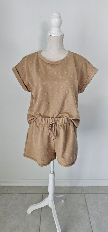 Stay chic and comfy in this&nbsp;adorable lounge set&nbsp;with swiss dots! These cute shorts and short sleeves will have you lounging in style (in a jiffy!). Whether you’re working from home or just kicking back, you’ll be the queen of the living room! Sizes small through large.