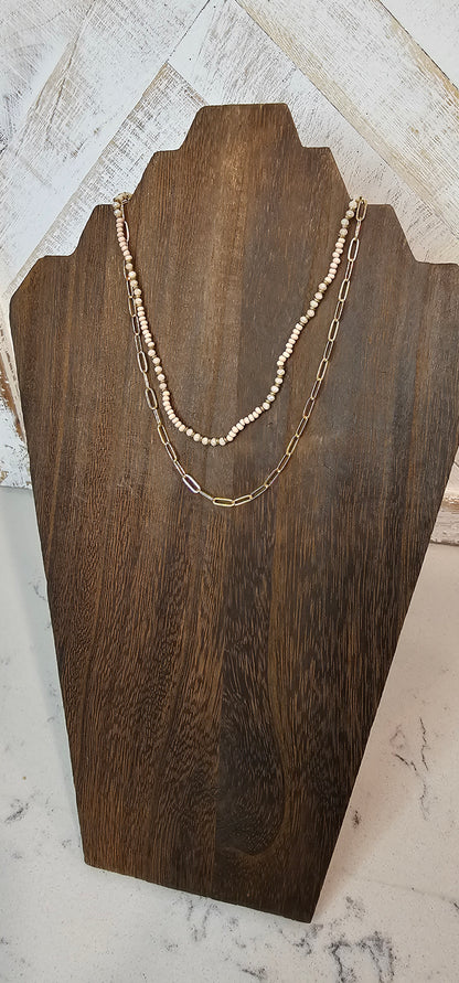 Adjustable chain Color: Gold link chains with beige beads Limited supply!  