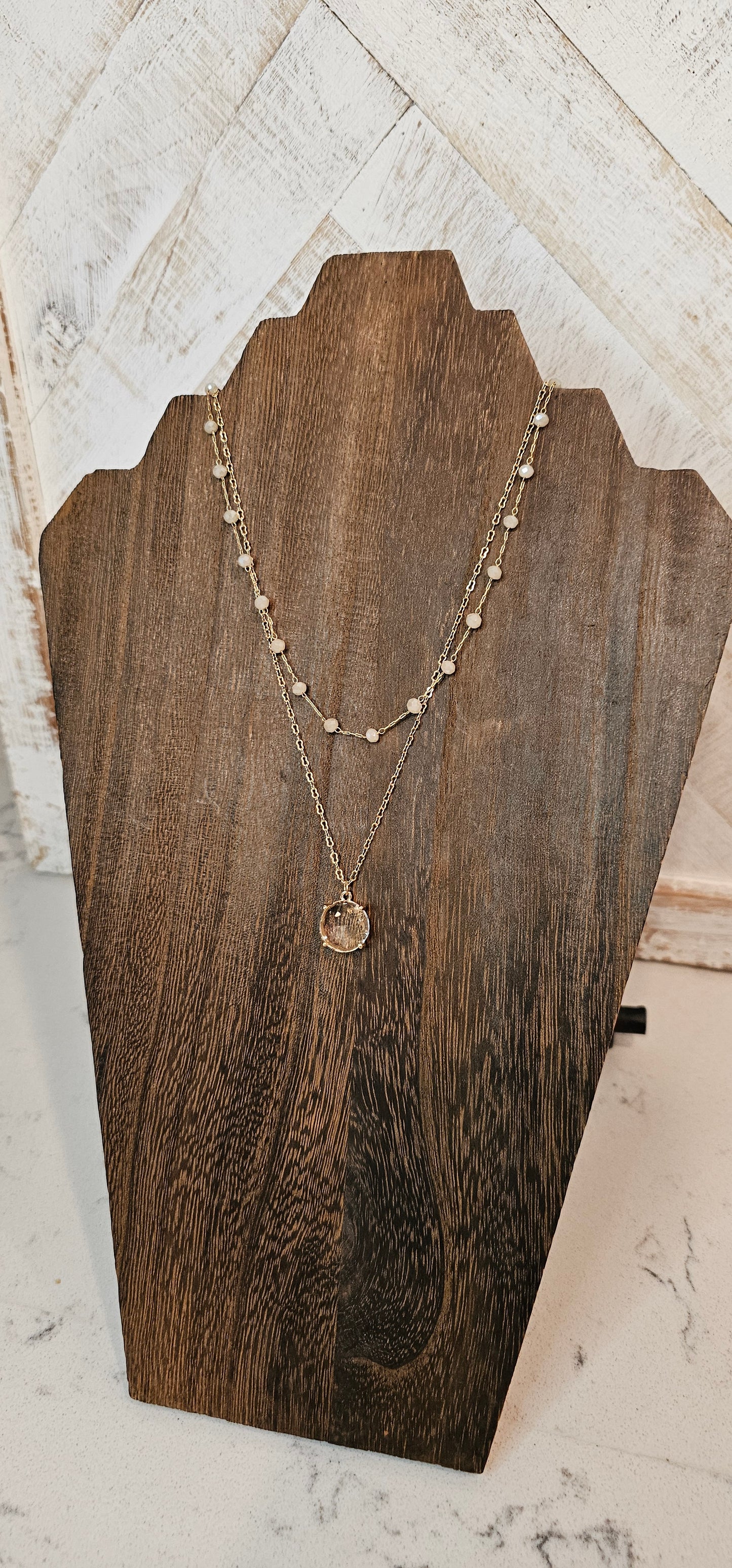Adjustable chain Color: Gold link chains with ivory beads & clear crystal Limited supply!  