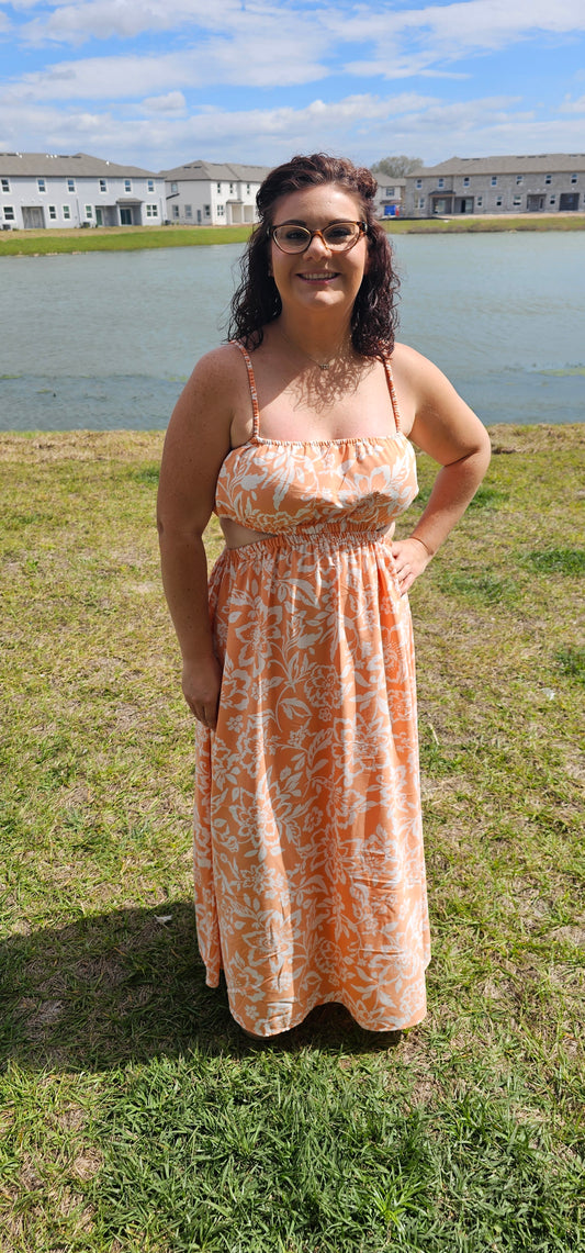 Greet the sunshine in style with the "Out For Lunch" maxi dress. It's got all the features you need for a lunchtime jaunt: square neckline, ruched spaghetti straps, and fun side and back cut-out details. Plus, it's made from lightweight and comfortable materials so you can explore a new lunch spot with ease! Let's get brunchin'! Sizes small through large.