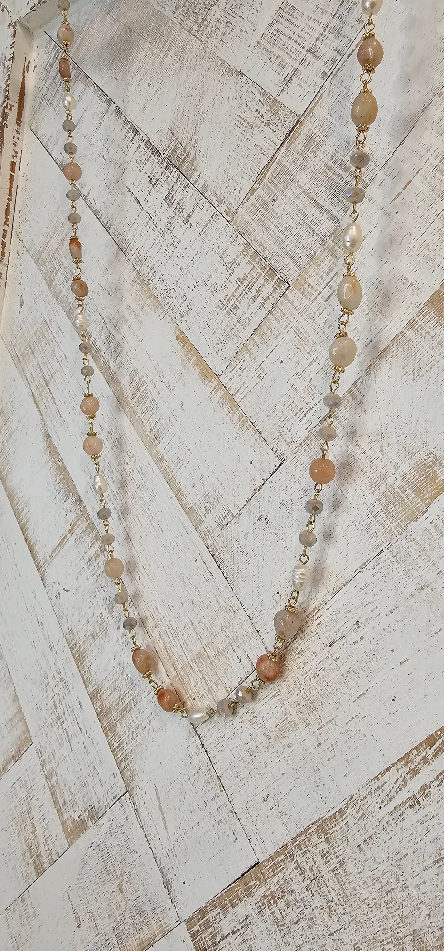 Adjustable Color: Gold link chain with dusty rose stones & glass beads Limited supply!  