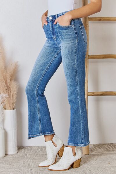 These jeans offer a flattering high-rise waist that accentuates your silhouette while providing a comfortable fit. The ankle flare design adds a touch of sophistication and pairs effortlessly with any shoe style, making them versatile for various occasions. With quality stitching and attention to detail, these jeans are not just a fashion statement but also durable for long-term wear.