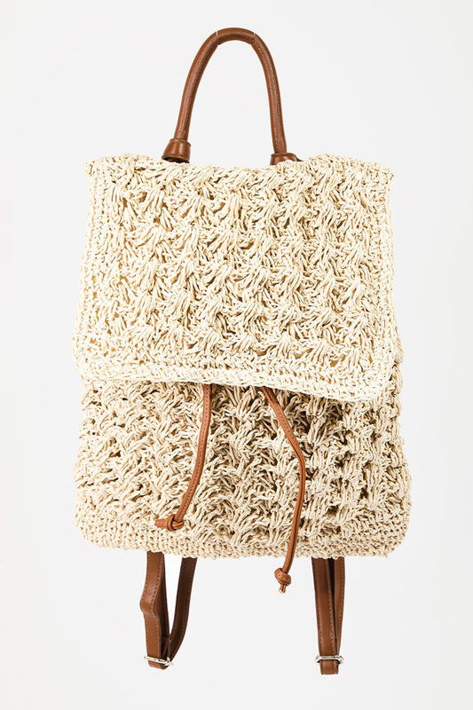 Straw Braided Faux Leather Strap Backpack Bag combines the natural charm of straw with the durability of faux leather, creating a stylish and practical accessory. The braided straw detailing provides a bohemian touch, while the faux leather straps offer a modern and functional element. 
