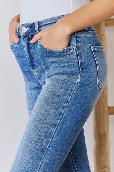 These jeans offer a flattering high-rise waist that accentuates your silhouette while providing a comfortable fit. The ankle flare design adds a touch of sophistication and pairs effortlessly with any shoe style, making them versatile for various occasions. With quality stitching and attention to detail, these jeans are not just a fashion statement but also durable for long-term wear.