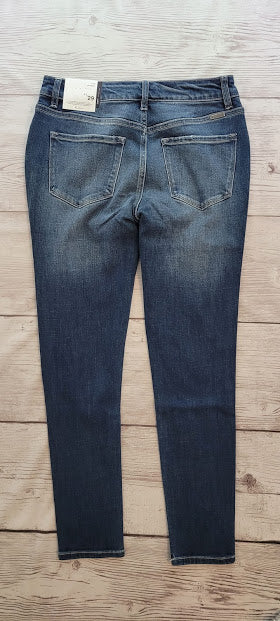 These denim jeans are medium dark wash, high rise, ankle skinny style, that are distressed and ripped. They are comfort stretch and will hug your curves nicely. These are definitely a staple piece for your closet! Great for everyday wear.