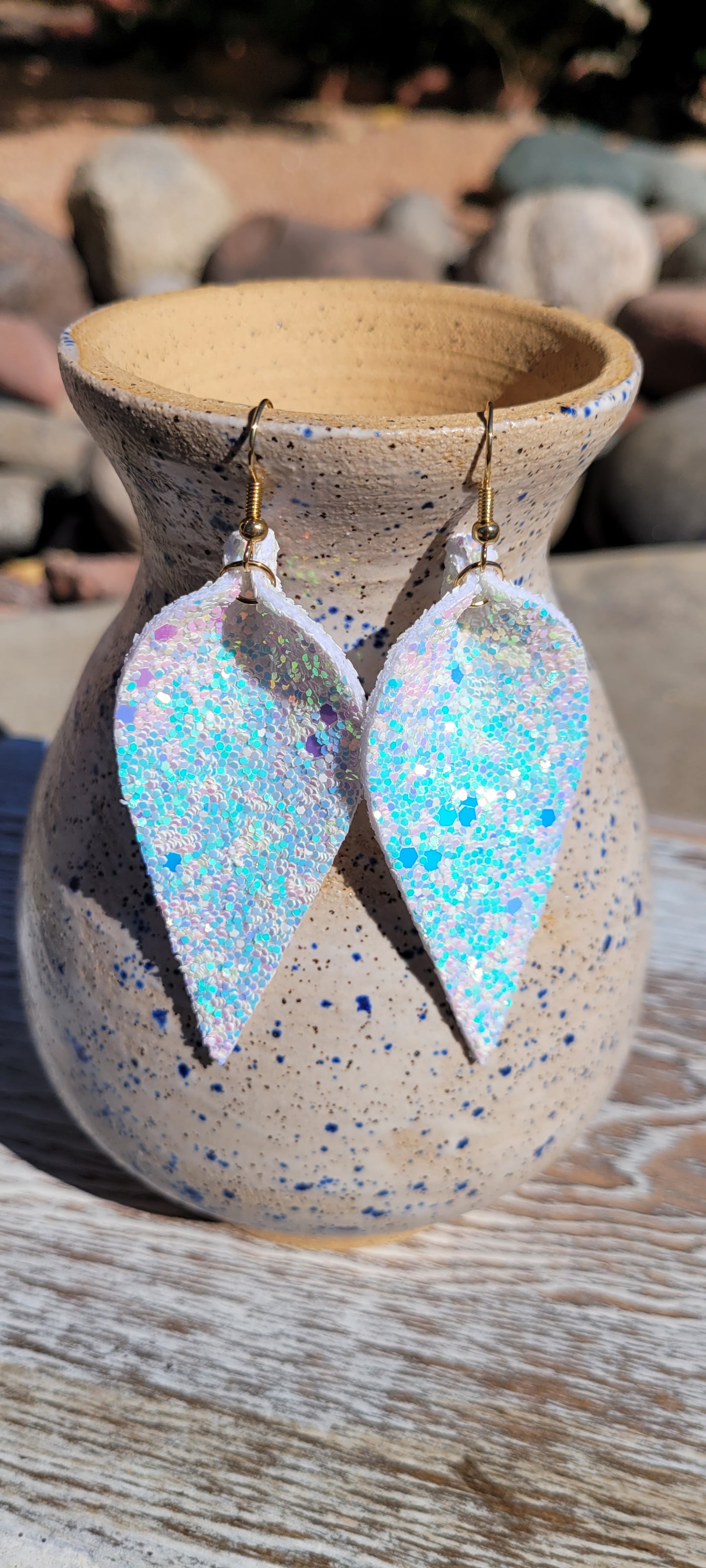 White Pinched Sequin Earrings