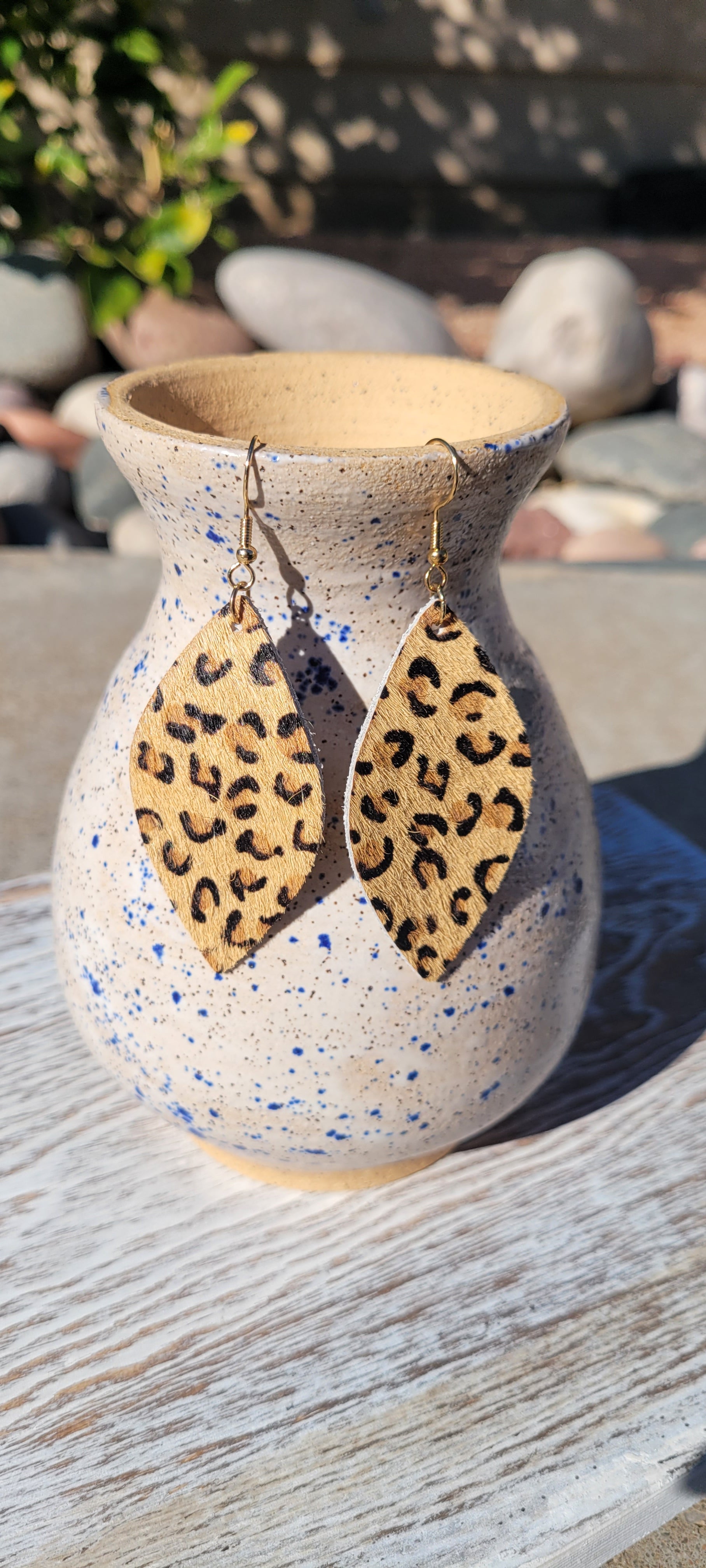 Marquise shape Tan genuine leather Leopard print Brushed gold fish hook dangle earrings Rubber earring back Whether you want to be on the wild side or classy this earring set it will add a fun touch to your outfit