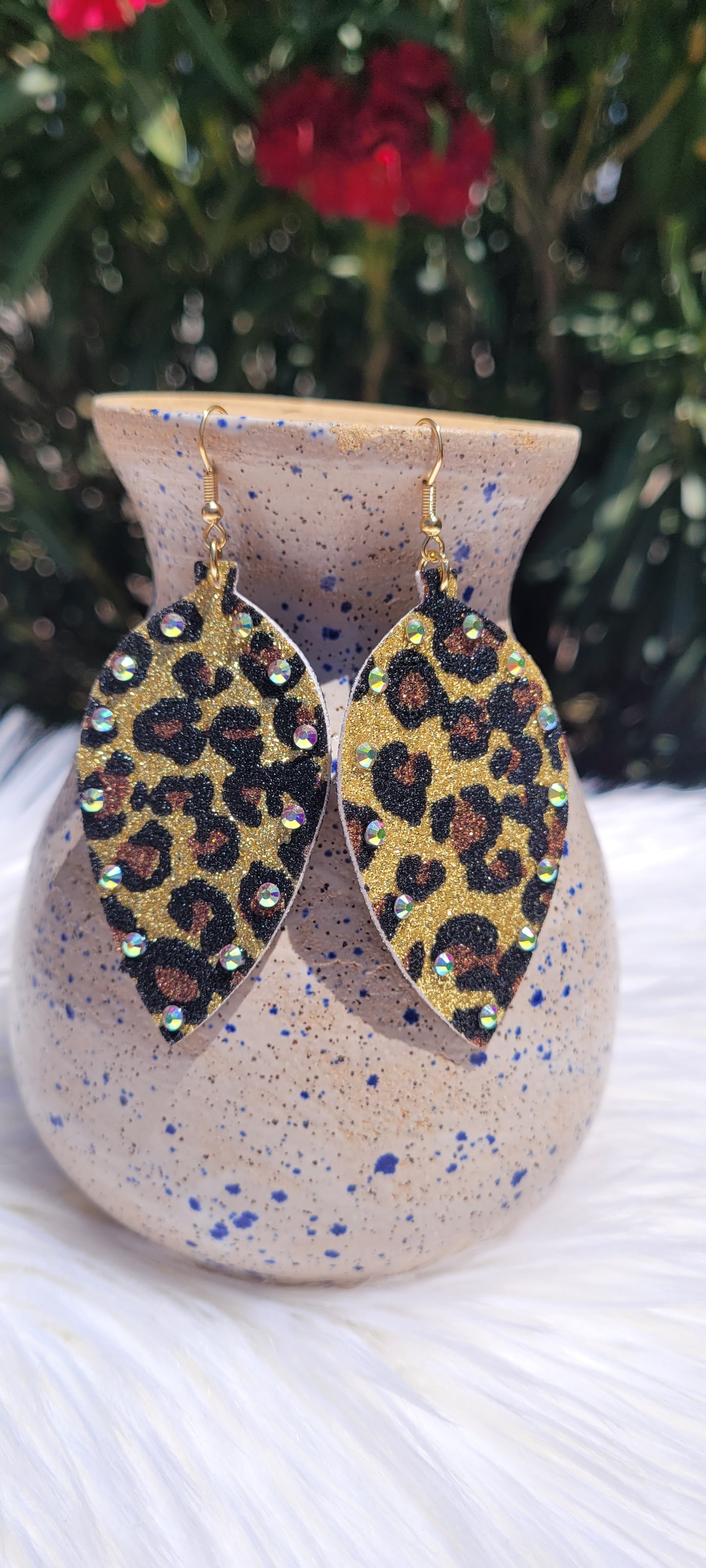 Leopard Sparkle Leaf Earrings, Fish Hook – Zazzy Zebra Boutique