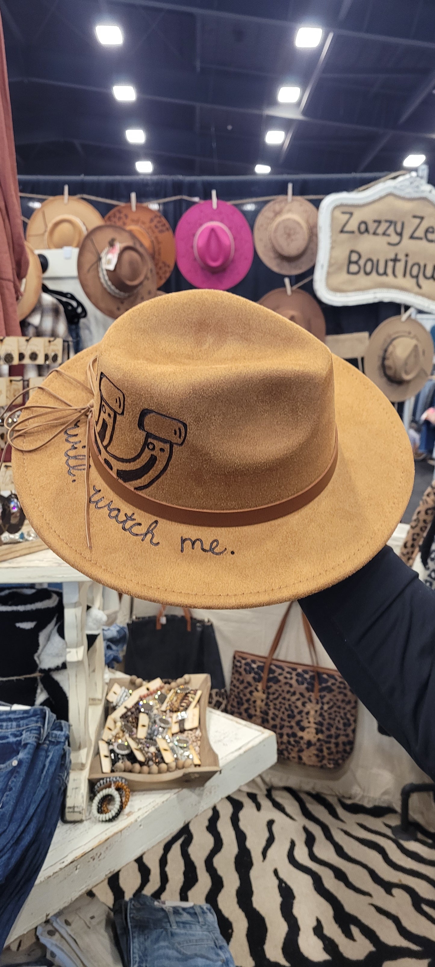 I can and I will. Watch me.: Custom Engraved Suede Brown Fedora #59