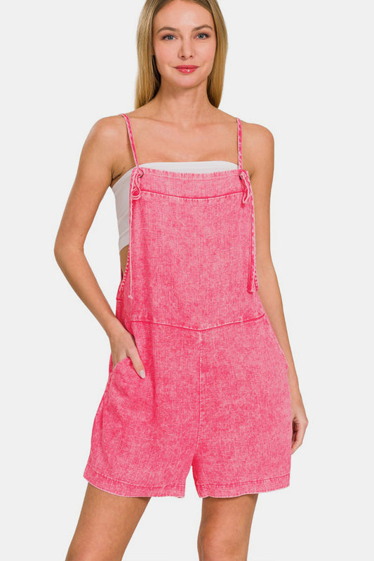These Washed Linen Knot Strap Rompers are the epitome of casual elegance. The washed linen fabric gives them a relaxed and effortlessly chic vibe, perfect for warm weather days. The knot strap detail adds a touch of charm and adds an interesting detail to the rompers. S - XL