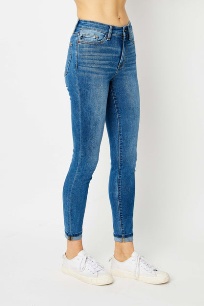 Add a touch of modern flair to your denim collection with these cuffed hem skinny jeans, the perfect balance of style and comfort. The cuffed hem detail gives these skinny jeans a trendy look that is versatile for various outfits. With a flattering slim fit, these jeans hug your curves in all the right places while providing a sleek silhouette. 0 -24W