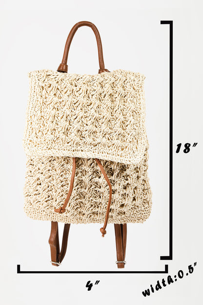Straw Braided Faux Leather Strap Backpack Bag combines the natural charm of straw with the durability of faux leather, creating a stylish and practical accessory. The braided straw detailing provides a bohemian touch, while the faux leather straps offer a modern and functional element. 