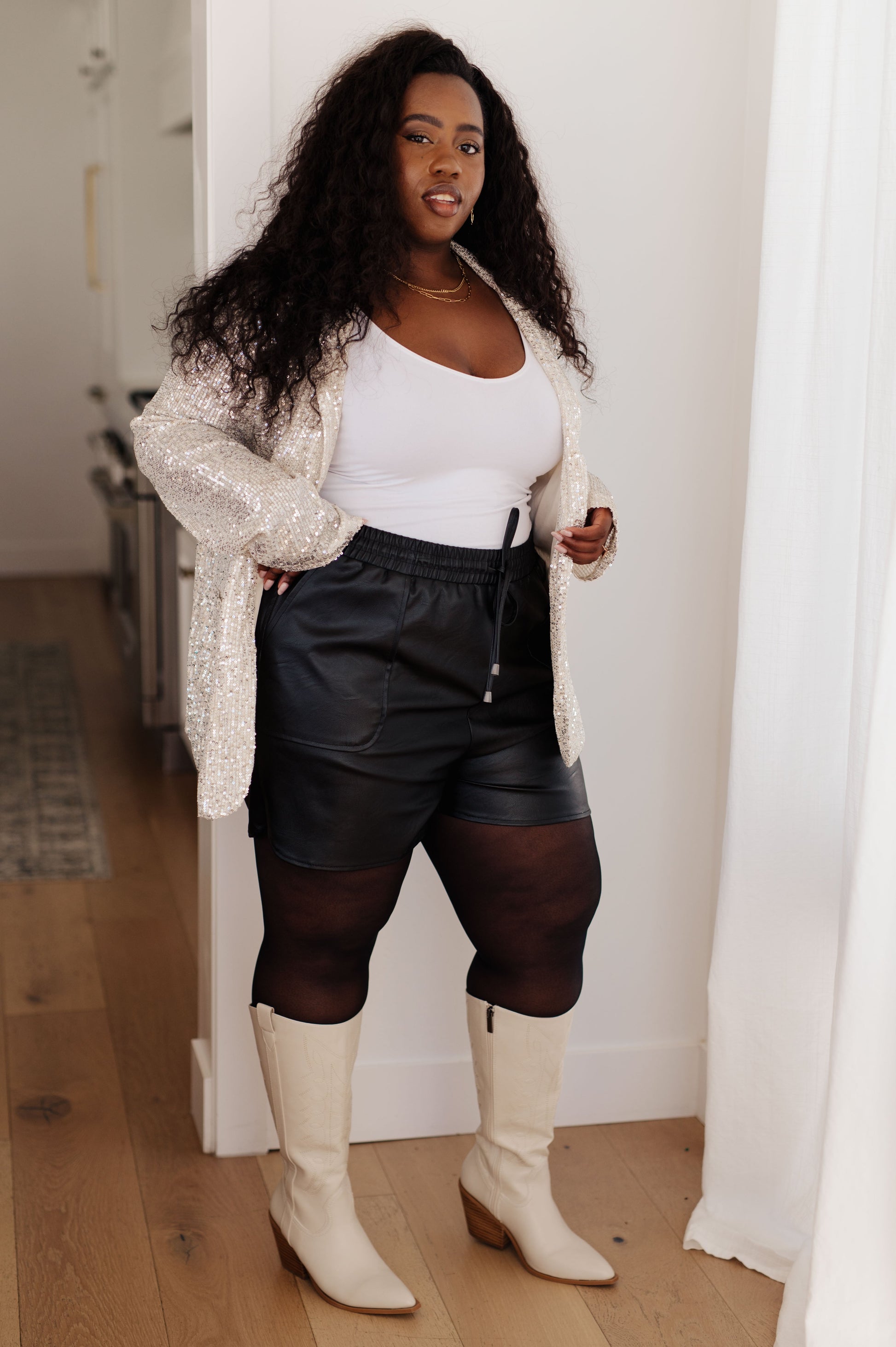 Make a statement with these Thought That Counts Faux Leather Shorts. Their vegan leather, high rise fit, and tulip hem create a modern and elevated style that will never go out of fashion. Look and feel your best while showing you care about what you wear. S - 3X