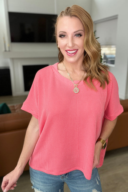 Twisted Short Sleeve Top in Coral - Exclusively Online