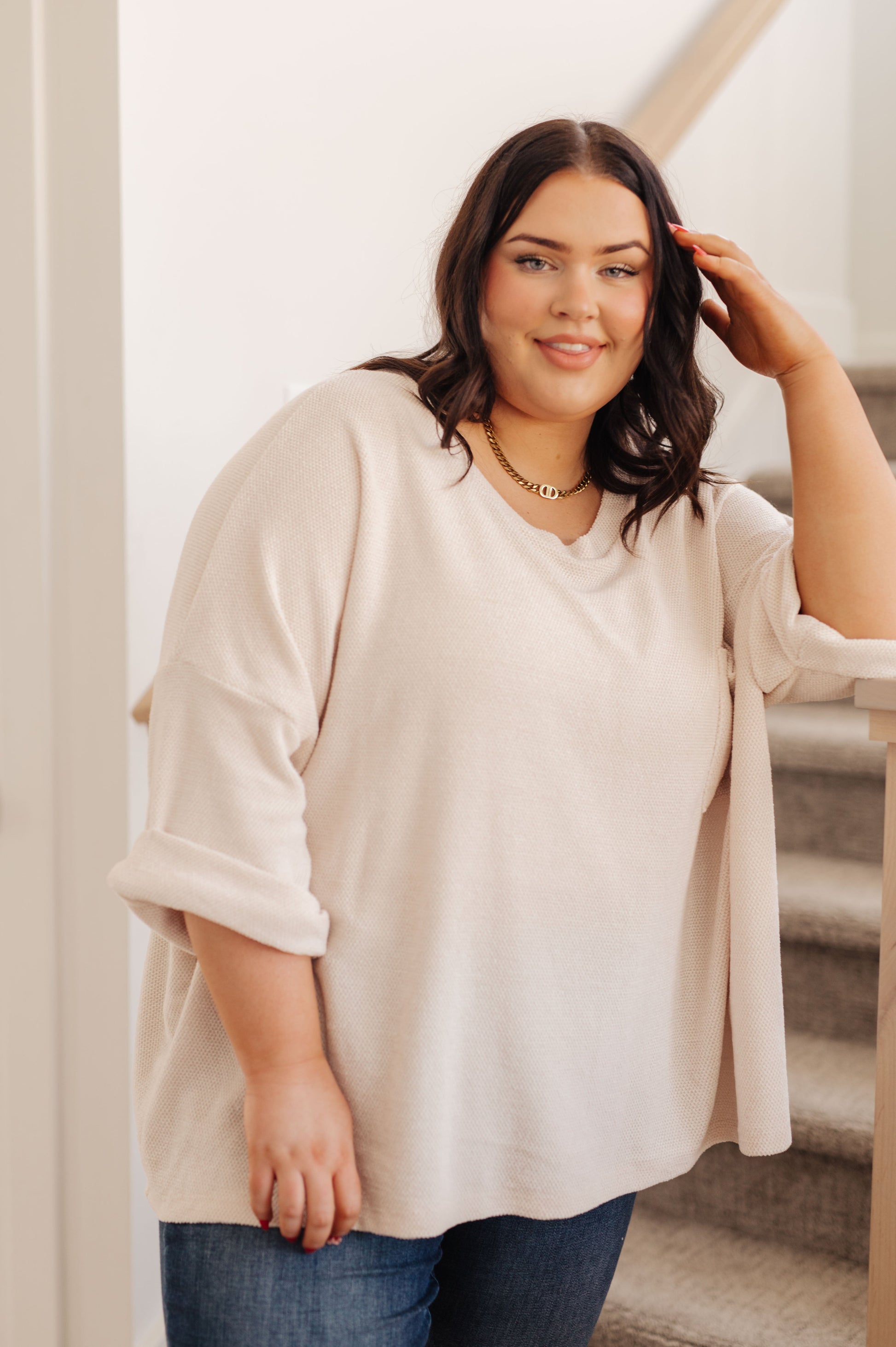 Wrap yourself in comfort with the Ivory Thoughts Chenille Blouse. Featuring a cozy chenille knit, dropped shoulder, cuffed sleeve, boxy fit and patch pocket, this blouse is perfect for a casual yet chic look. Enjoy your day in the soft, stylish style of the Ivory Thoughts Blouse. S - 3X