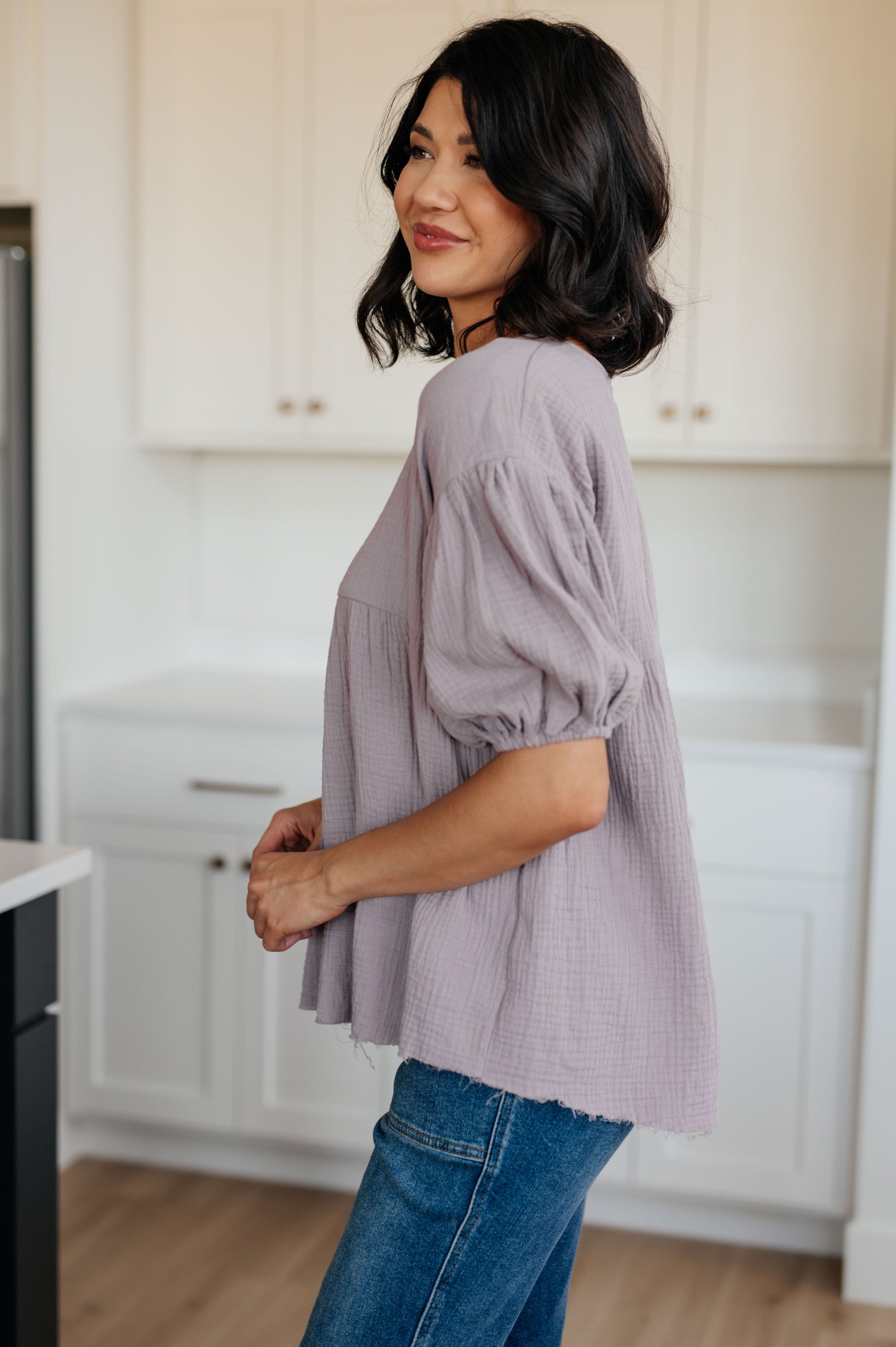 This Pleasantly Perfect Peasant Blouse will instantly refresh your wardrobe with its modern and feminine touches. Crafted from the softest of cotton gauze, featuring a raw hem, balloon sleeves, babydoll cut, and a soft V-neckline, this blouse will keep you looking stylish and feeling comfortable all at once. Experience a clothing moment you won't want to miss! S - 3X