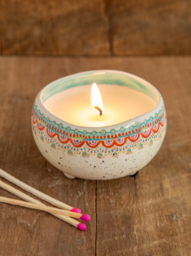 A secret message is hidden within the candle. Scent: Jasmine & Honey, hints of sweet honey combine with fresh floral blossoms for a soft warm scent. Candle burns for 20 hours. Single lead free natural fiber wick  Soy wax blend with cotton (lead free) wick, Ceramic container