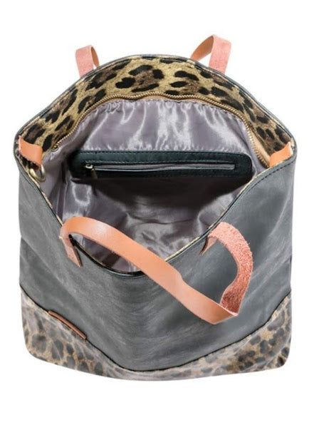 Genuine Leather Leopard Print Tote Bag