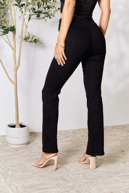 Slit bootcut jeans are a modern twist on the classic bootcut style, featuring a stylish slit at the hem that adds a touch of visual interest. These jeans offer a flattering and elongating effect, making them a fashion-forward choice for both casual and dressier occasions.