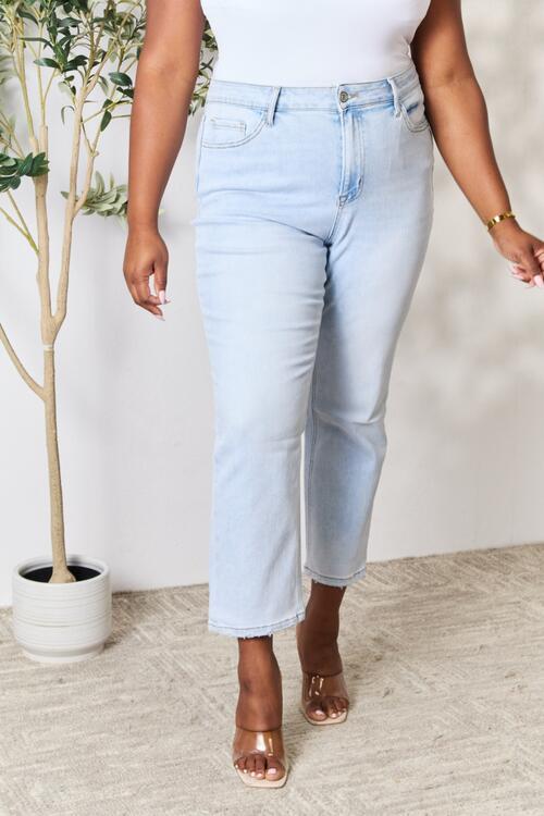 High waist straight jeans are a classic and flattering option that elongates the legs and highlights the waistline, creating a polished and sophisticated look. These jeans provide a versatile and timeless style, perfect for pairing with tucked-in tops or cropped sweaters for a chic and put-together outfit. 0 - Plus