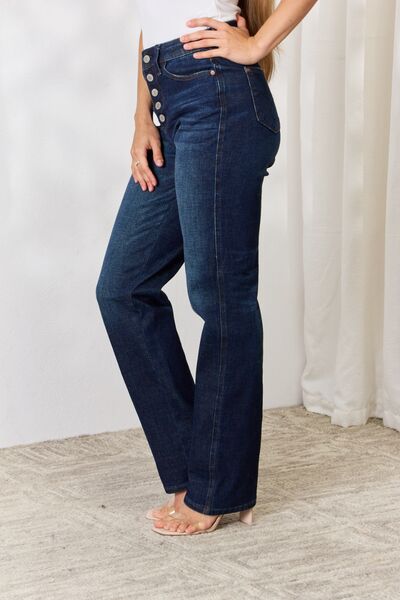 These jeans are designed to provide a flattering fit with their high waist and straight leg cut, making them a timeless addition to your wardrobe. Crafted with premium lycra fabric, they offer the perfect blend of stretch and durability, ensuring all-day comfort without compromising on style. 