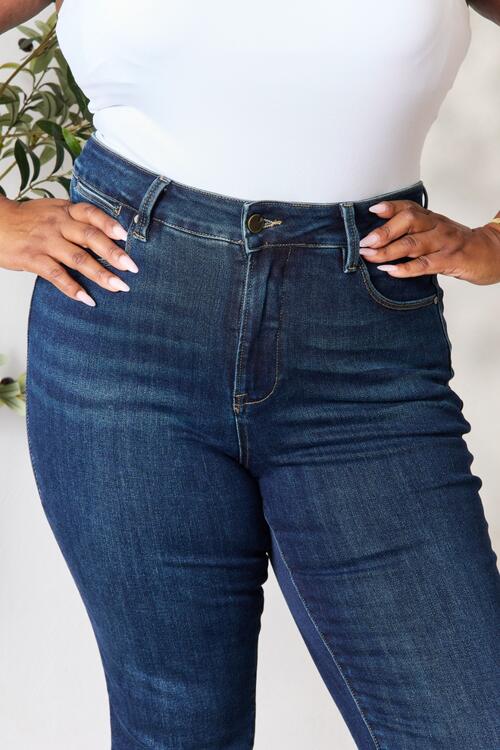 Raw hem straight jeans are a trendy and modern choice, featuring a frayed and undone hemline that adds a touch of edginess to any outfit. These jeans offer a carefree and relaxed vibe, perfect for pairing with a casual tee or a dressy blouse for a versatile and fashion-forward look.