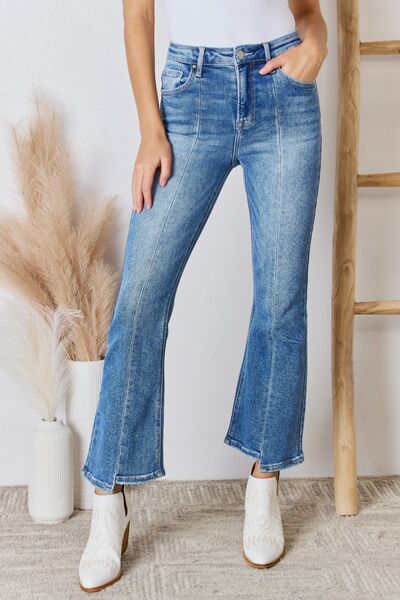 These jeans offer a flattering high-rise waist that accentuates your silhouette while providing a comfortable fit. The ankle flare design adds a touch of sophistication and pairs effortlessly with any shoe style, making them versatile for various occasions. With quality stitching and attention to detail, these jeans are not just a fashion statement but also durable for long-term wear.
