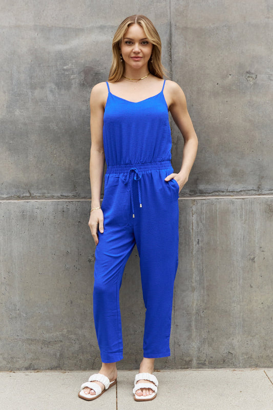 *Exclusively Online* Textured Woven Jumpsuit in Royal Blue
