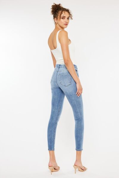 The High Waist Cat's Whiskers Skinny Jeans are a fashionable and figure-flattering choice for your wardrobe. These jeans feature a high waist design that accentuates your curves and elongates your silhouette. The "cat's whiskers" distressing adds a touch of edgy and vintage-inspired style to the skinny fit.