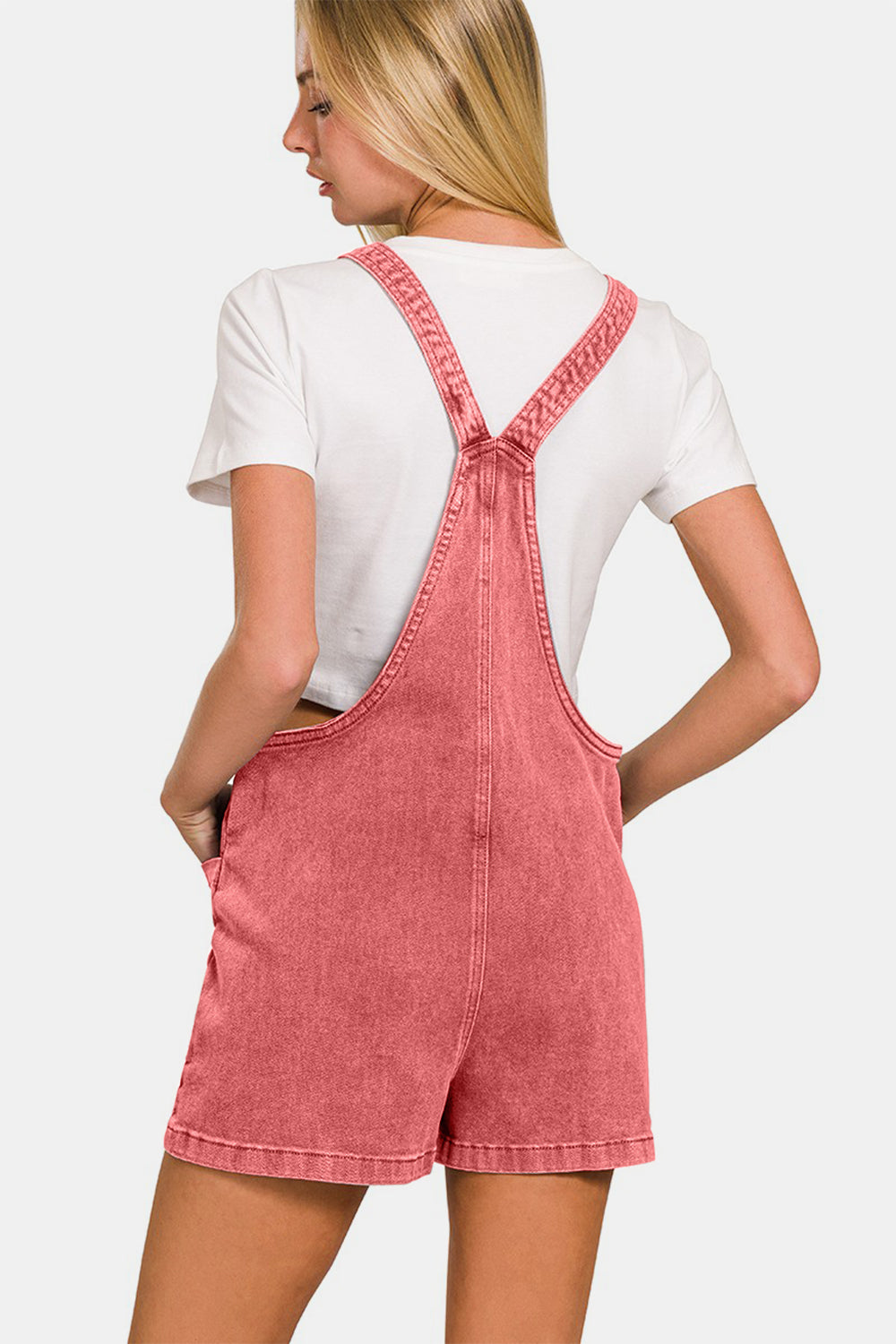 These Washed Knot Strap Rompers are the perfect blend of casual and chic style. The washed fabric gives them a relaxed and lived-in look, while the knot strap detail adds a touch of charm and uniqueness.  S - L